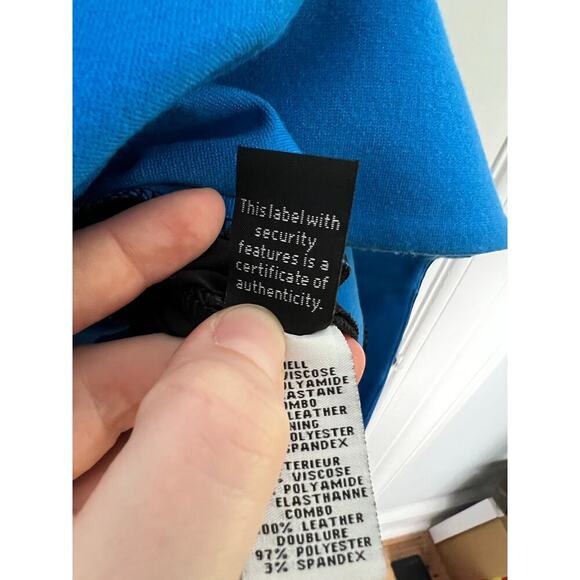 Diane Von Furstenberg Women's 12 Dress Blue Pele Leather Panel Mini Bodycon FLAW - Picture 15 of 16